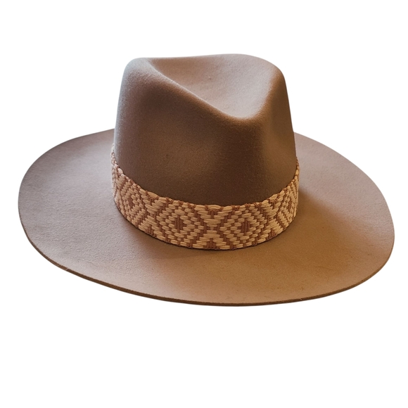 Olive & Pique Wool Fedora Hat Coastal Cowgirl Boho Western Aztec Band Adjustable - Picture 2 of 14